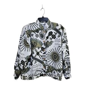 Vintage Late 1980s Joyce Abstract Tribal Print Button Up Jacket Retro Size 10